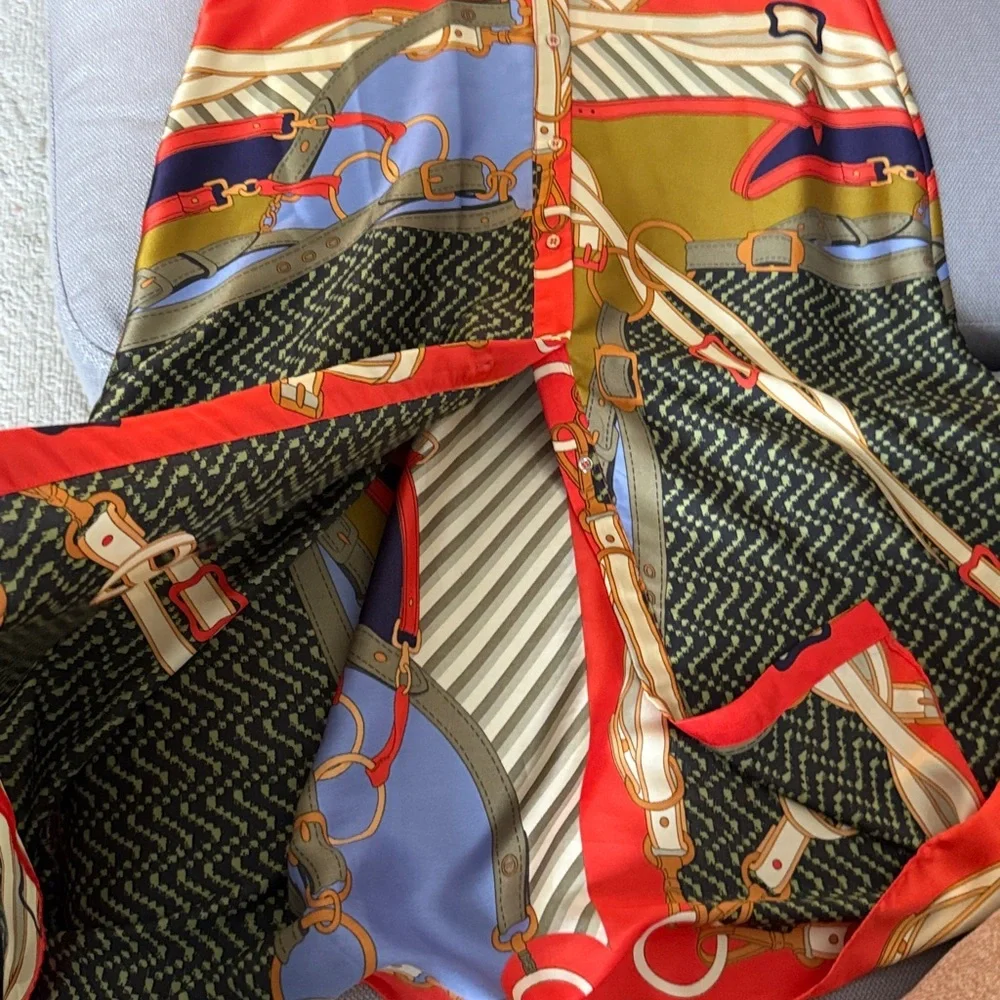 Zara Multicolor Button-Front Maxi Dress - Red, Olive & Blue